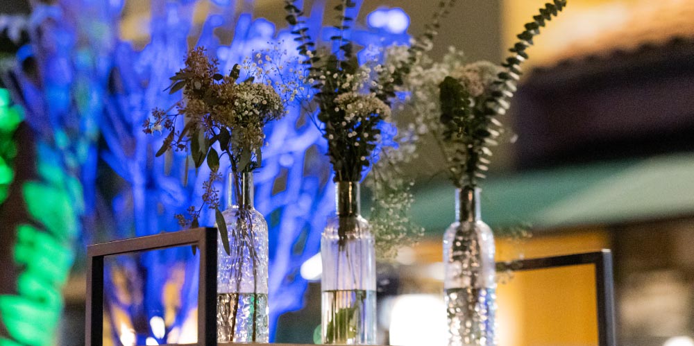 Event decoration setup at an Izzy's catered venue